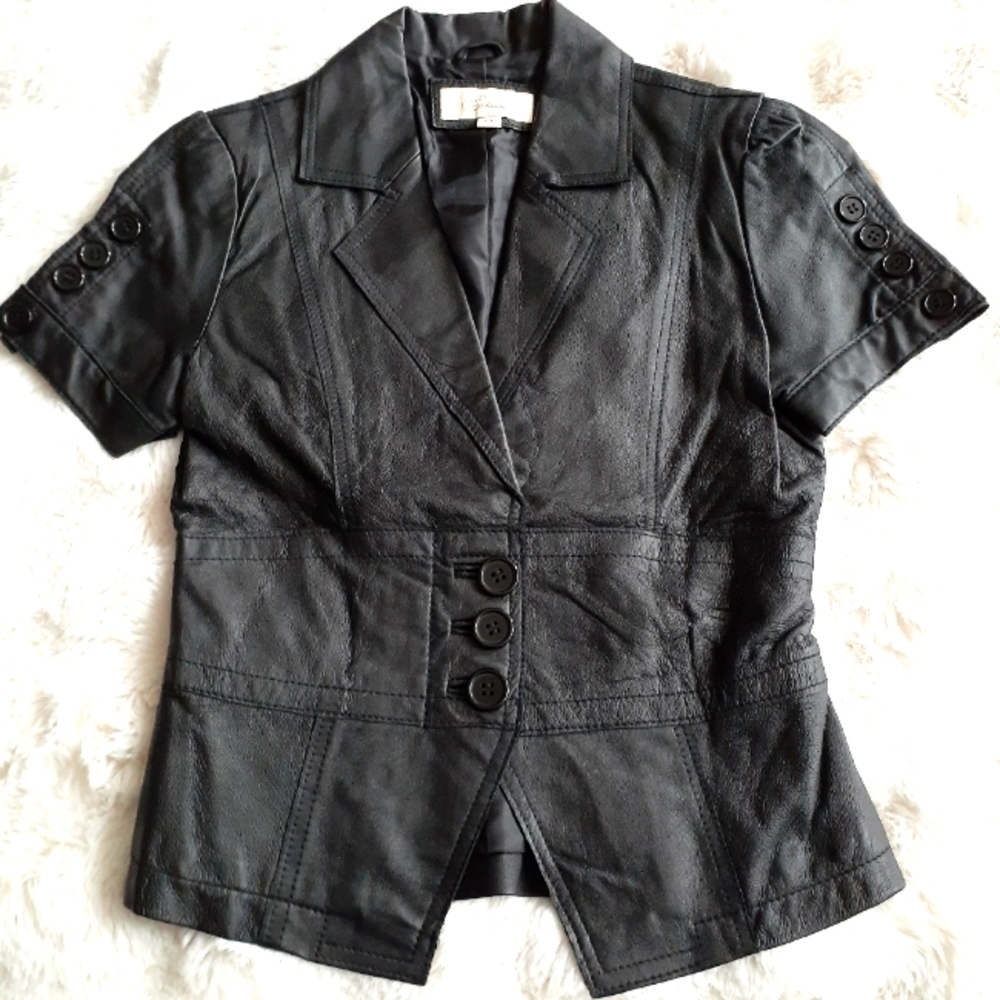 Vintage Genuine Leather Short Sleeve Tailored Lined Blazer Jacket